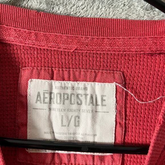Aeropostale Vintage Y2k Thermal Waffle Henley Mens Size Large Red - Picture 8 of 9
